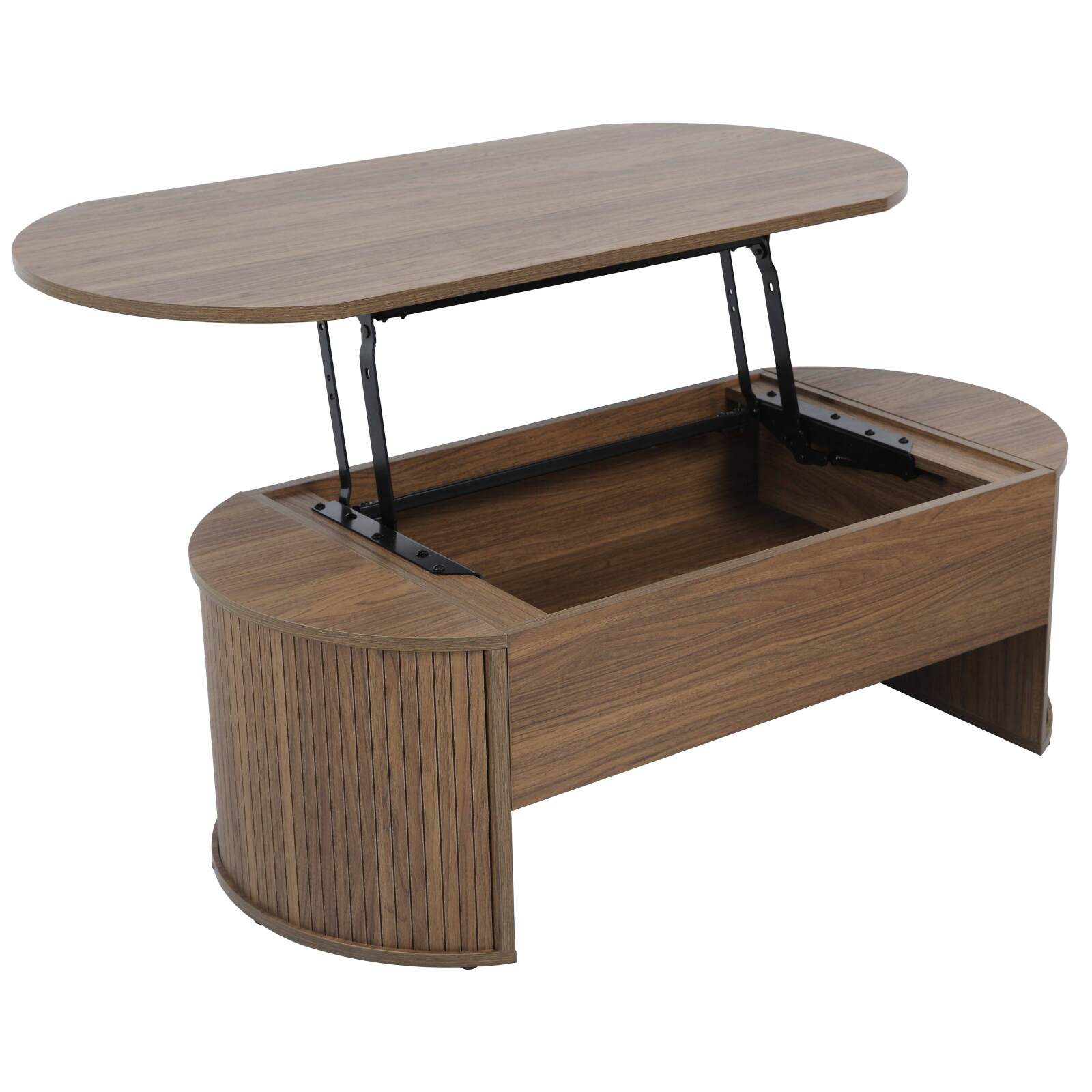 Mesa de centro elevable ovalada de melamina efecto madera