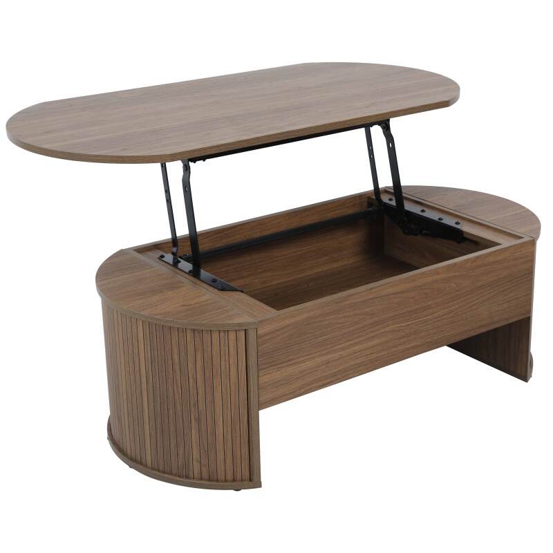 Mesa de centro elevable ovalada de melamina efecto madera