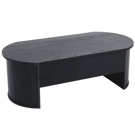 Mesa de centro elevable ovalada de melamina efecto madera