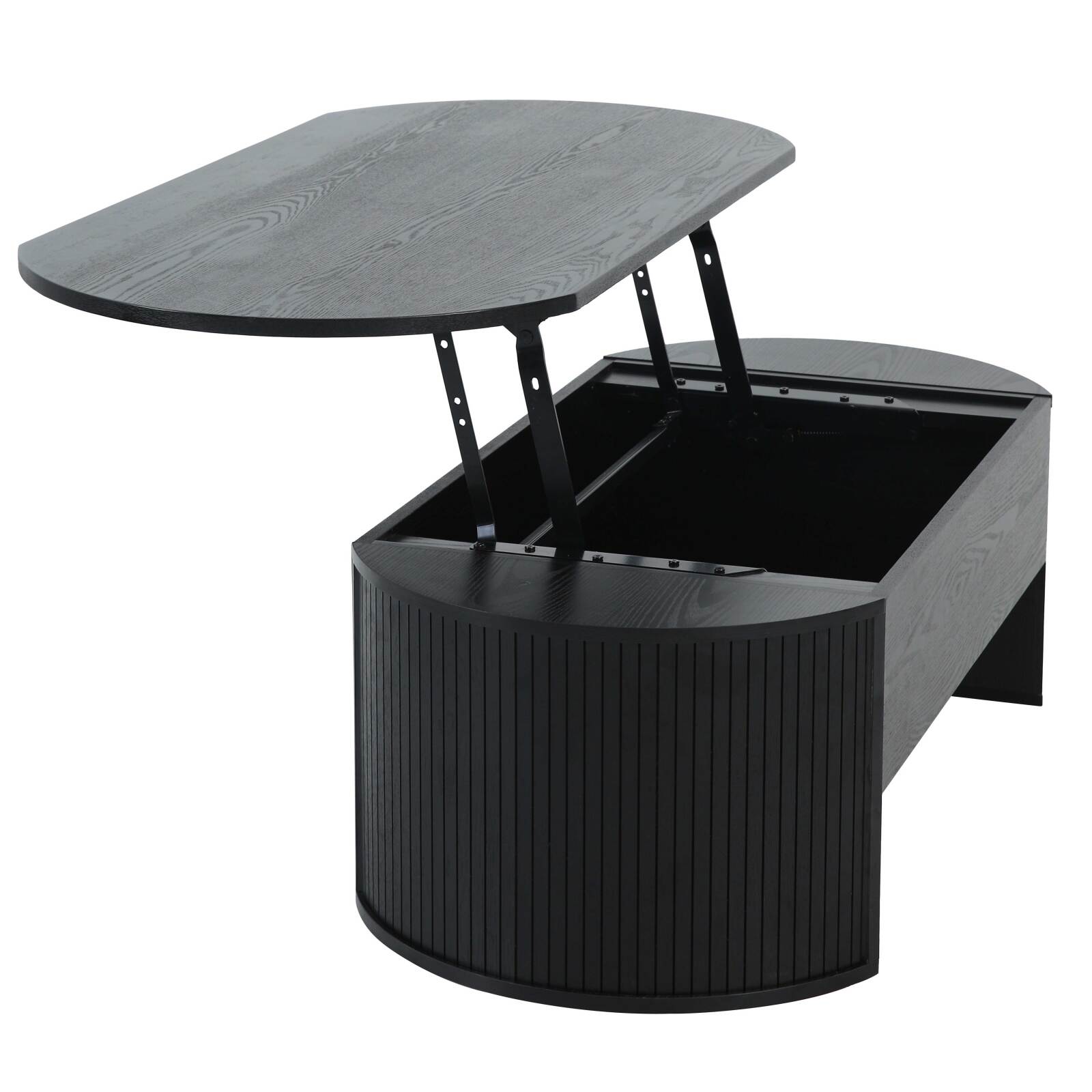 Mesa de centro elevable ovalada de melamina efecto madera