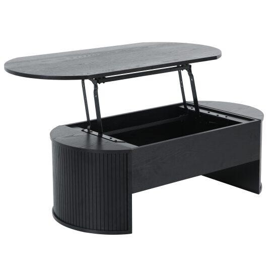 Mesa de centro elevable efecto madera ovalada 120x60 cm | Oviala