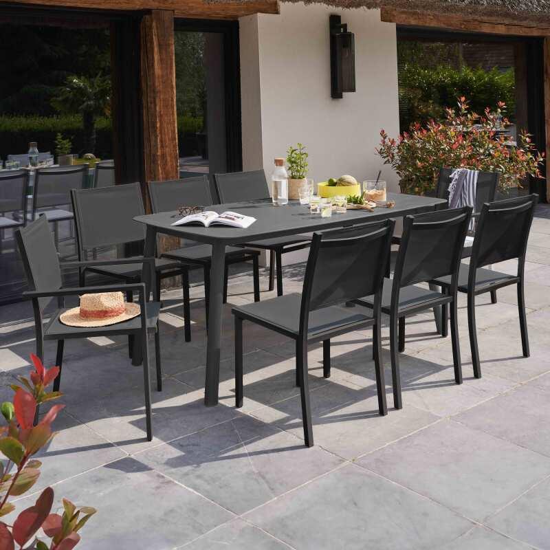 Mesa de jardín rectangular (180 x 90 cm) de aluminio + piedra sinterizada (3/7)