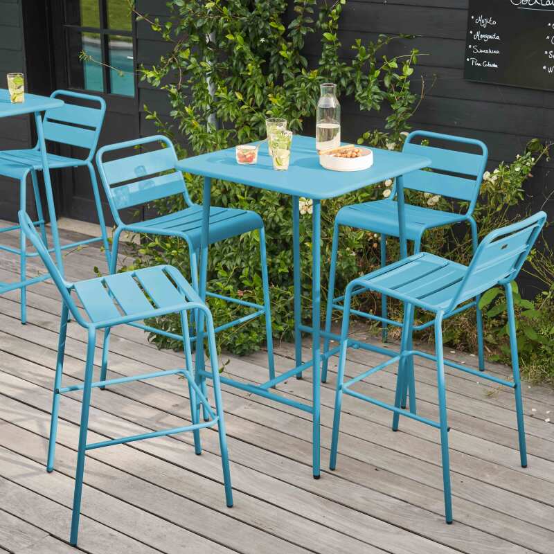 Mesa alta de jardín cuadrada de metal 70x70 cm y 4 sillas altas - Lifestyle