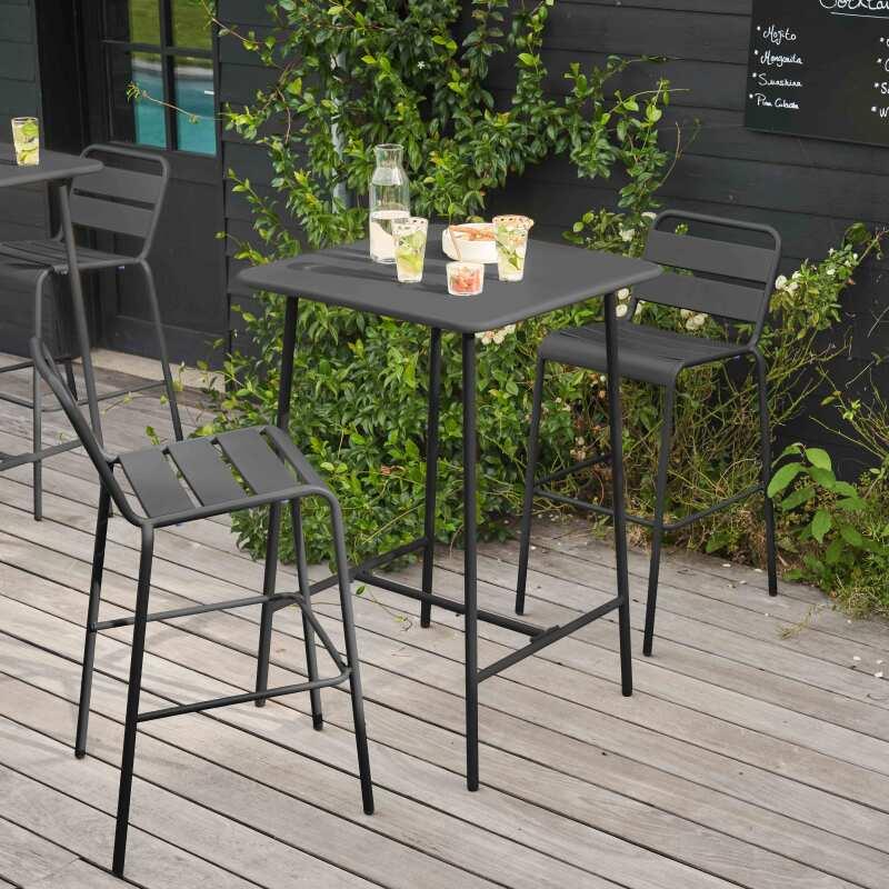 Mesa alta de jardín bistro cuadrada de metal 70x70 cm y 2 sillas altas - Lifestyle