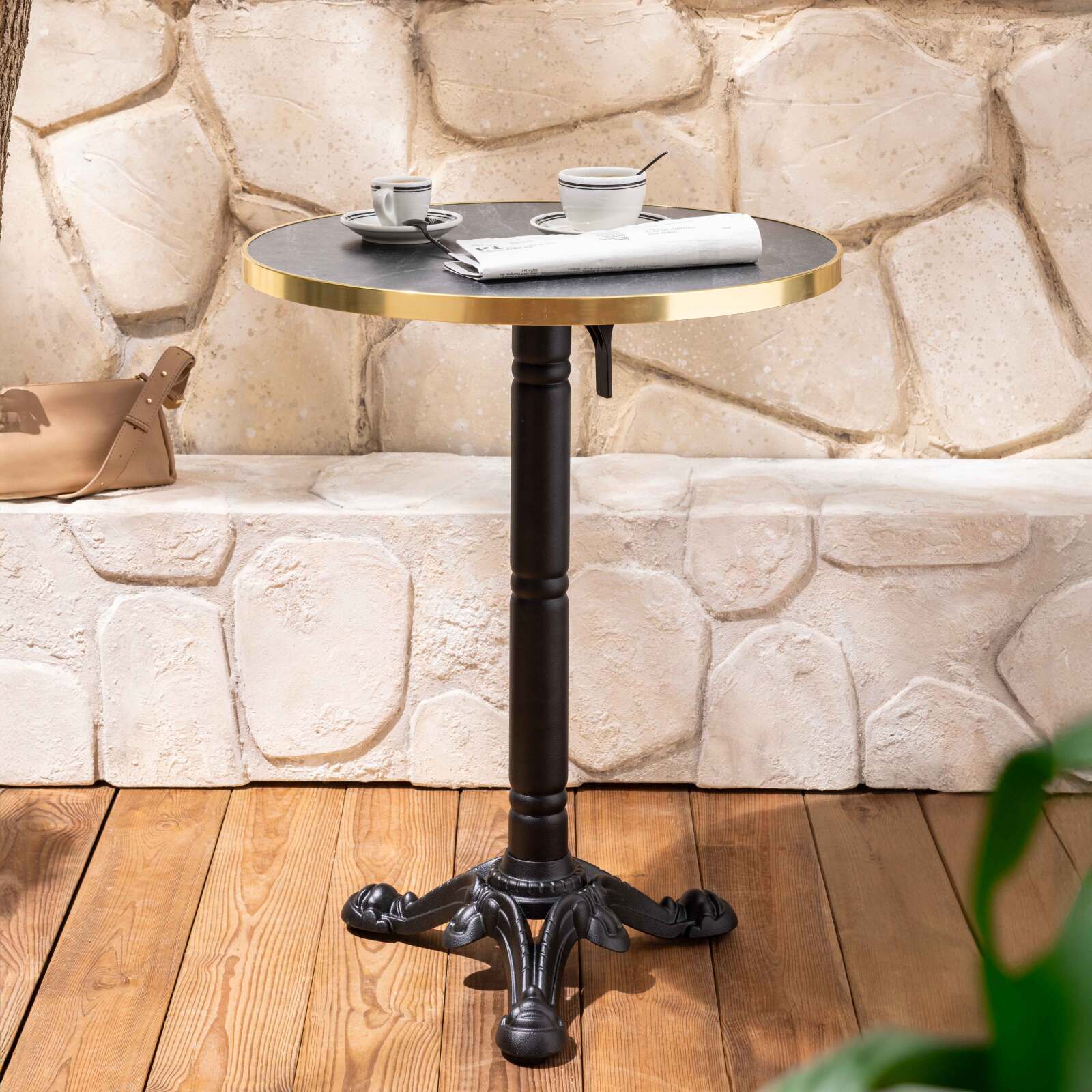 Mesa basculante redonda con asa Ø 60 cm de madera contrachapada con revestimiento de laminado y cantos de aluminio