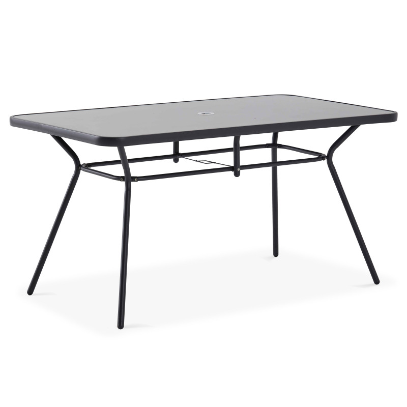 Mesa de jardín rectangular 140 x 80 cm, 6 sillas con reposabrazos y sombrilla (3/7)