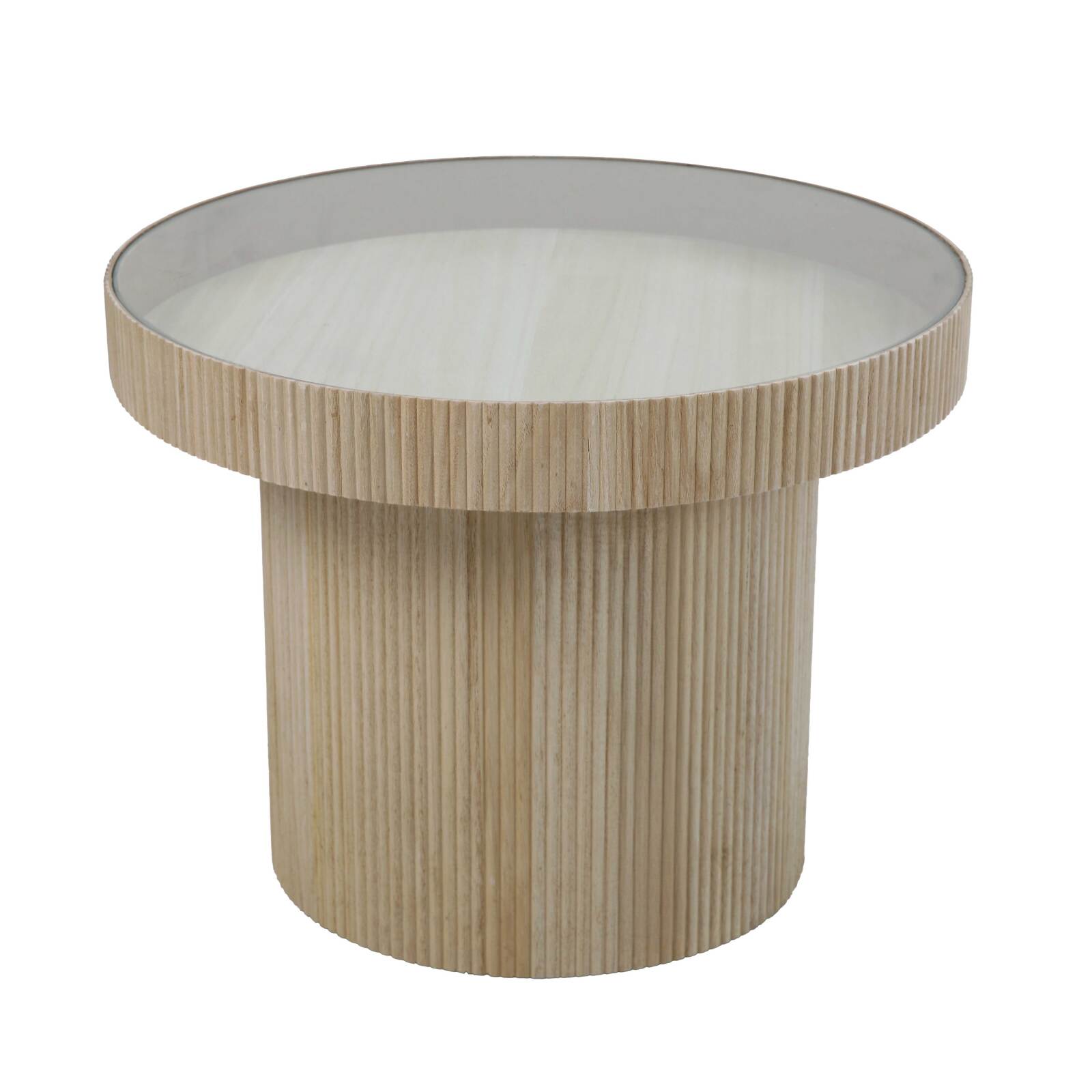 Mesa de centro en MDF, madera y vidrio templado.