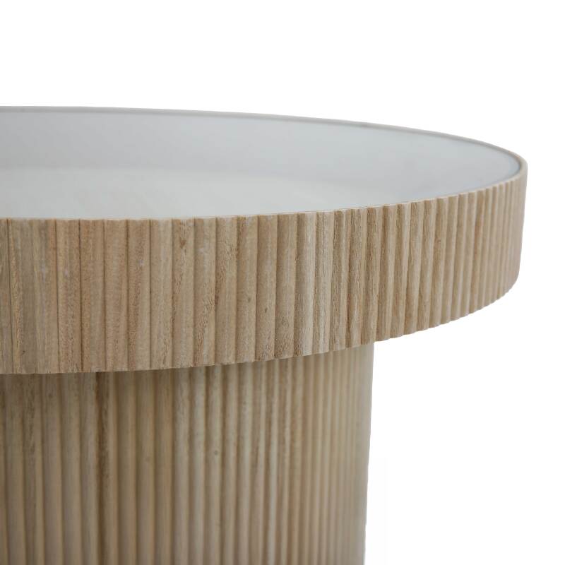 Mesa de centro en MDF, madera y vidrio templado.