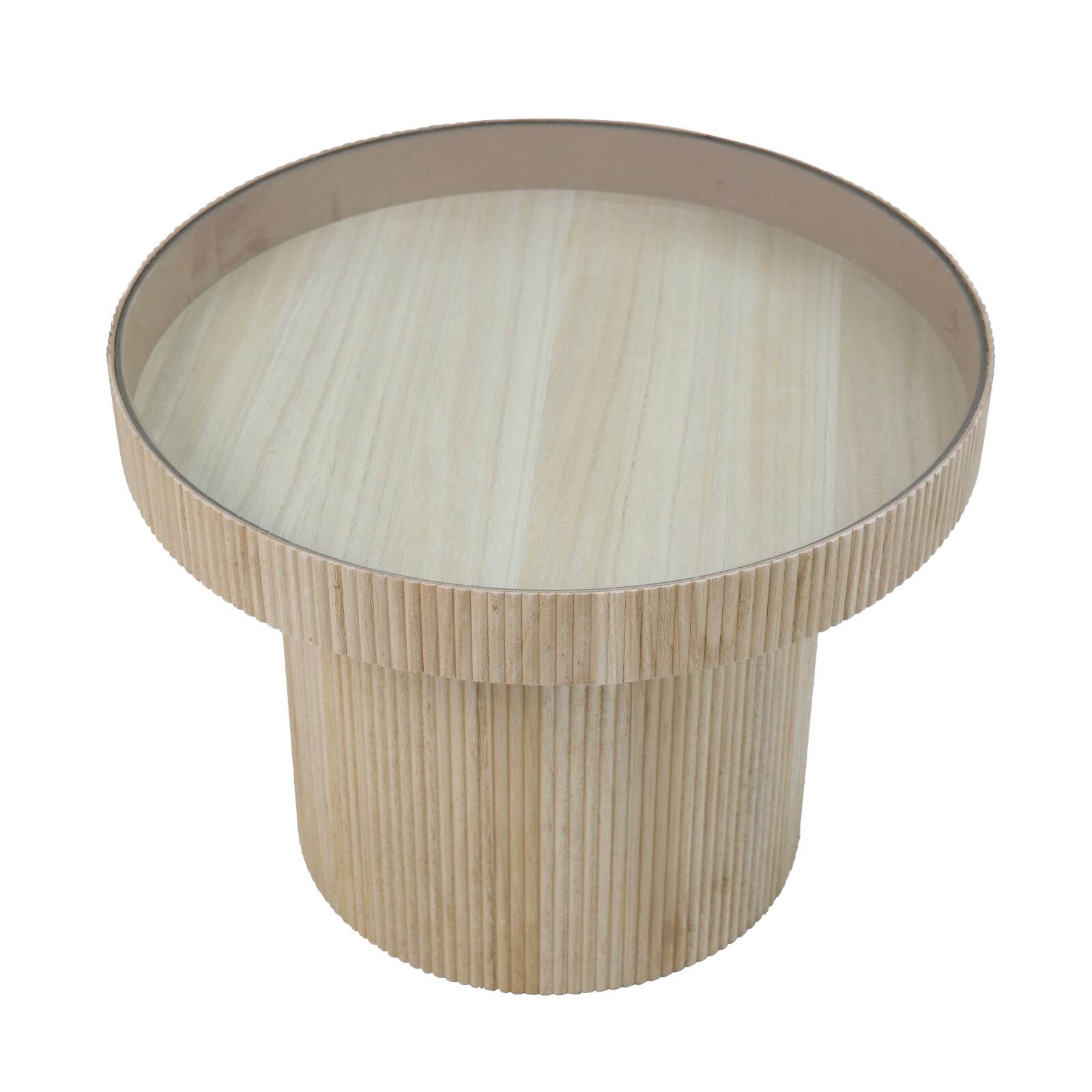 Mesa de centro en MDF, madera y vidrio templado.