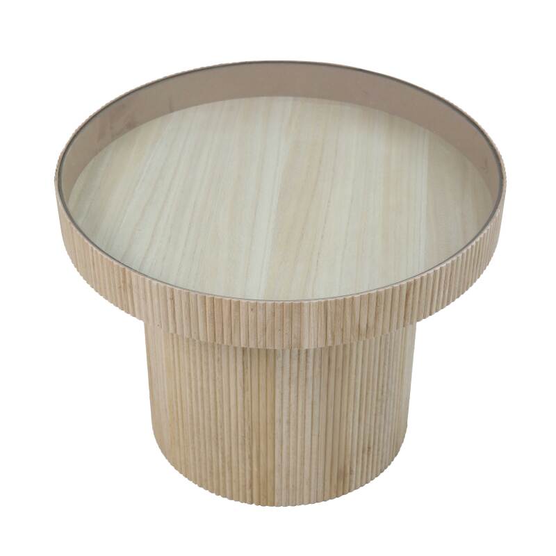 Mesa de centro en MDF, madera y vidrio templado.