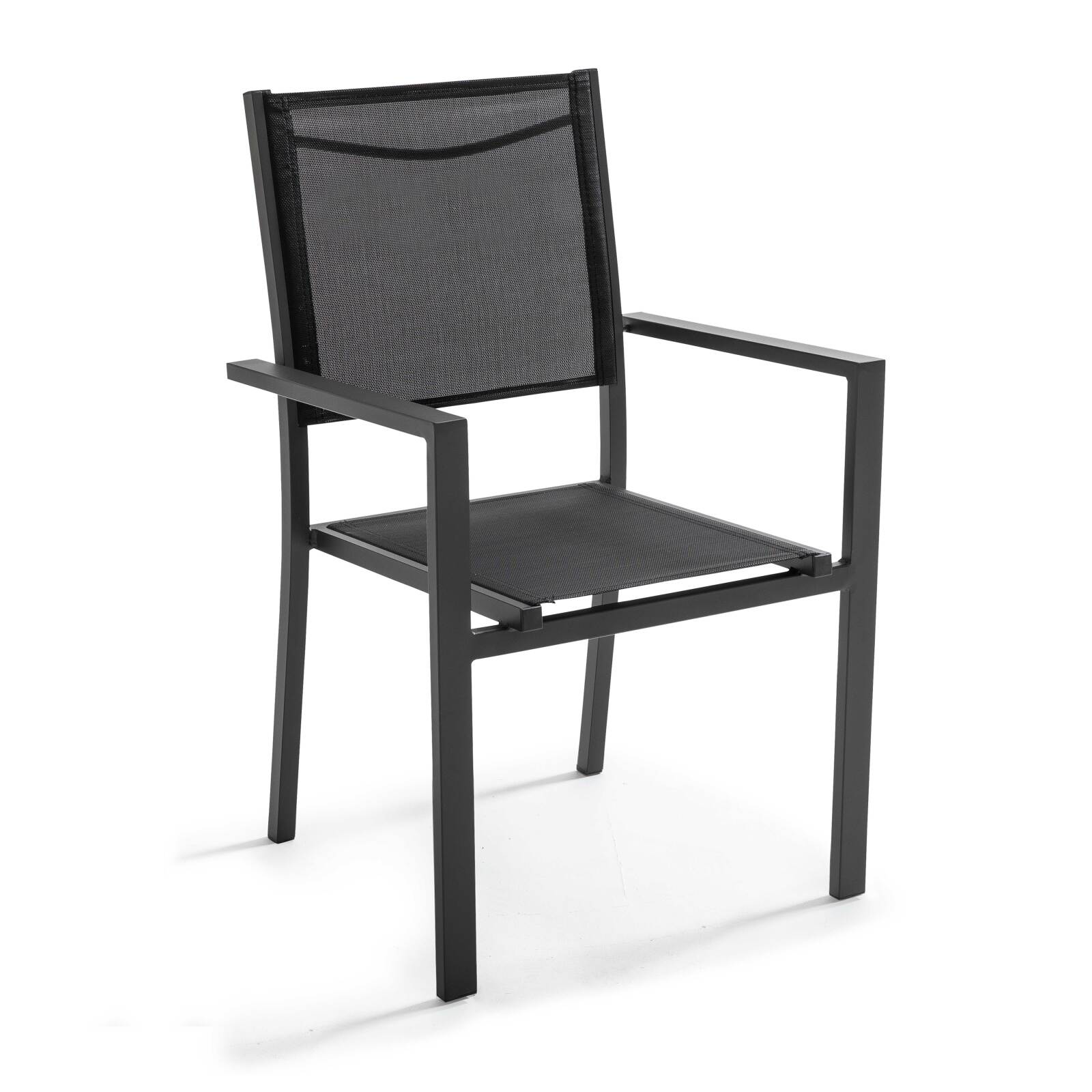 Mesa de jardín rectangular de 200 x 95 cm en madera de acacia y 8 sillas con reposabrazos de aluminio