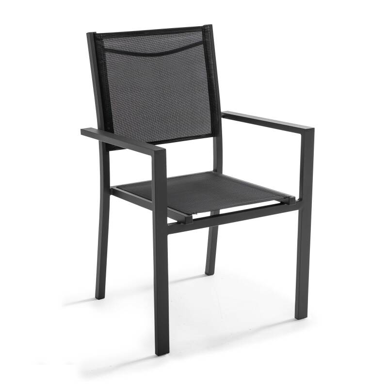 Mesa de jardín rectangular de 200 x 95 cm en madera de acacia y 8 sillas con reposabrazos de aluminio