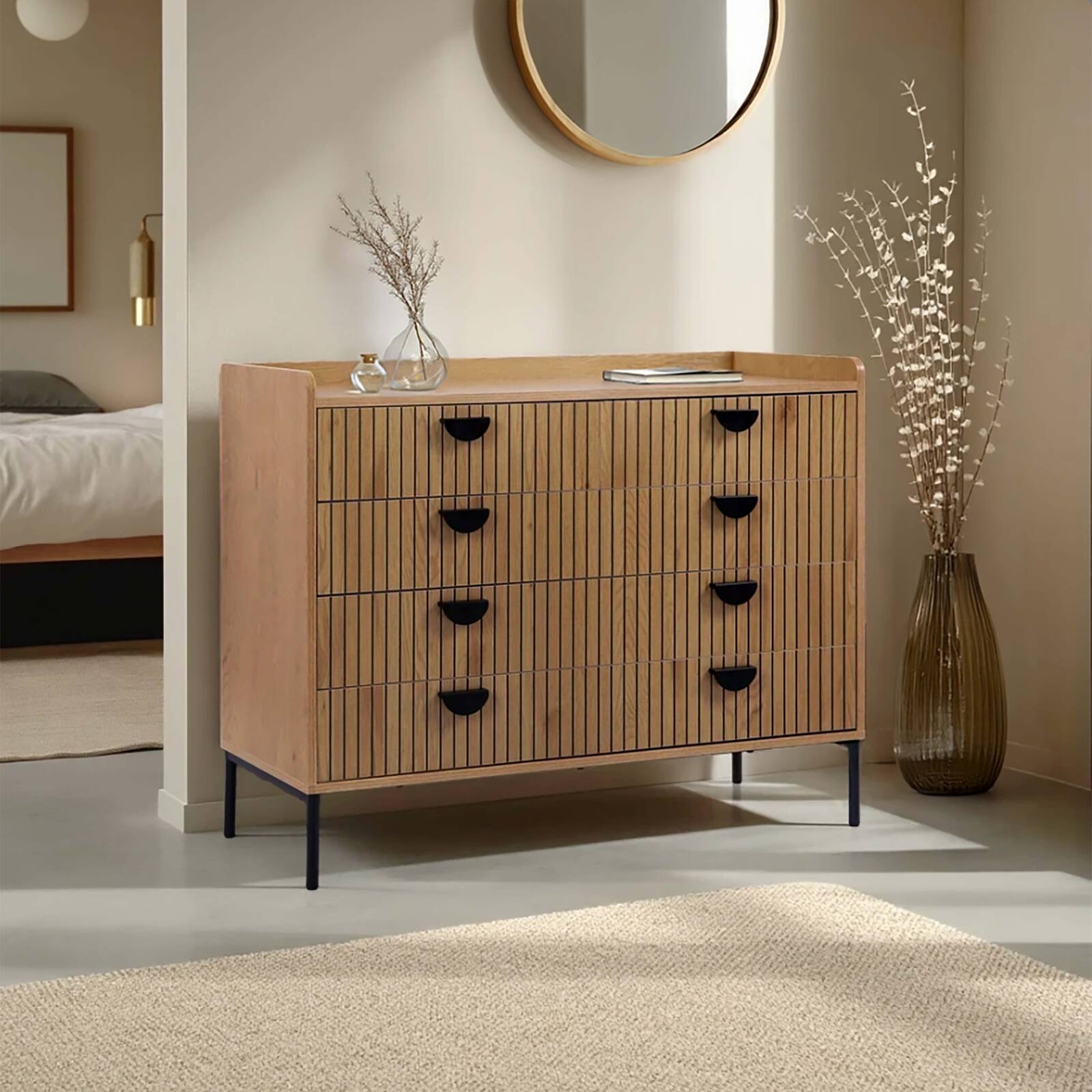 Cómoda con 5 cajones en MDF decoración melamina 100 cm