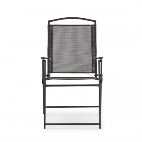 Mesa de jardín rectangular 140 x 80 cm, 6 sillas con reposabrazos y sombrilla