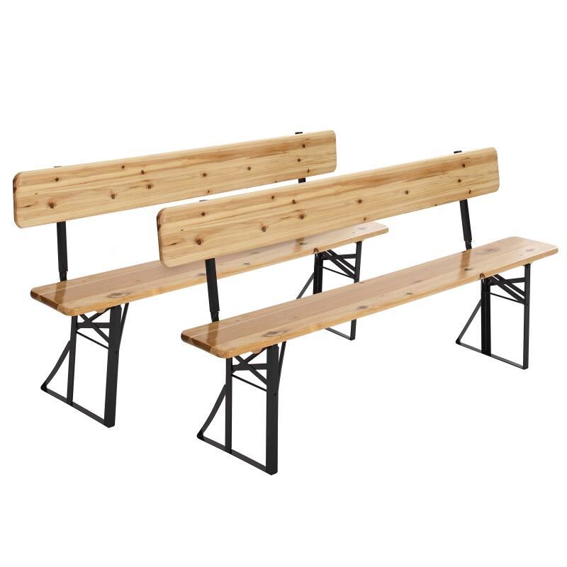 Conjunto de 2 bancos de brasserie plegables de madera con respaldo - 180 cm