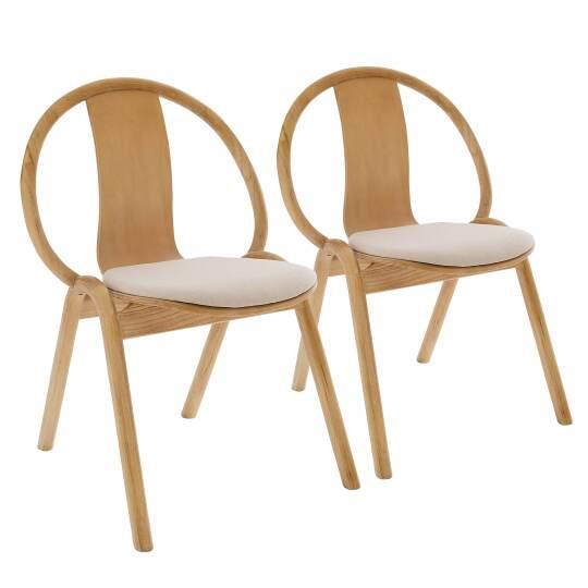 Lote de 2 sillas de madera de olmo con asiento de tela