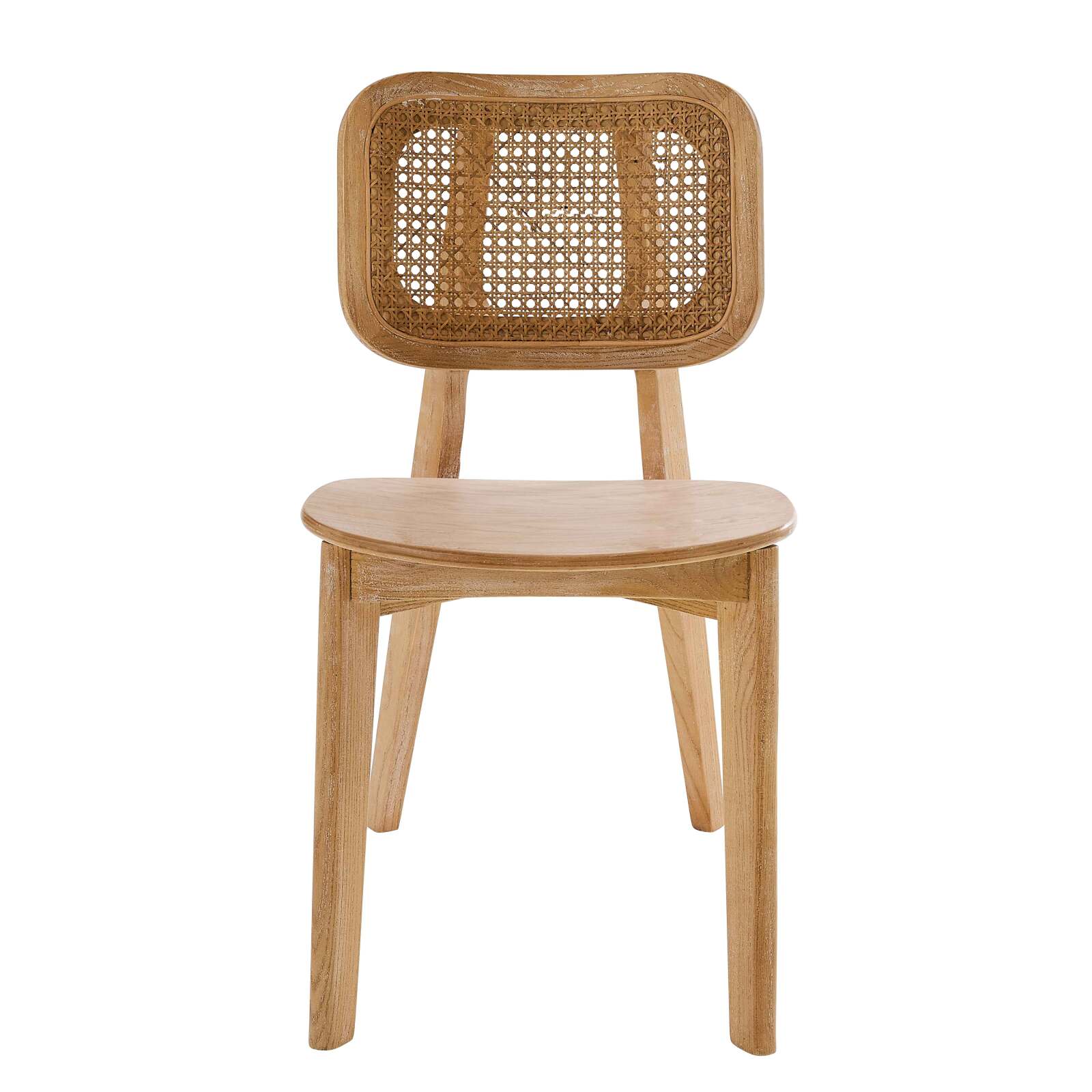 Lote de 2 sillas en madera de olmo y ratán natural