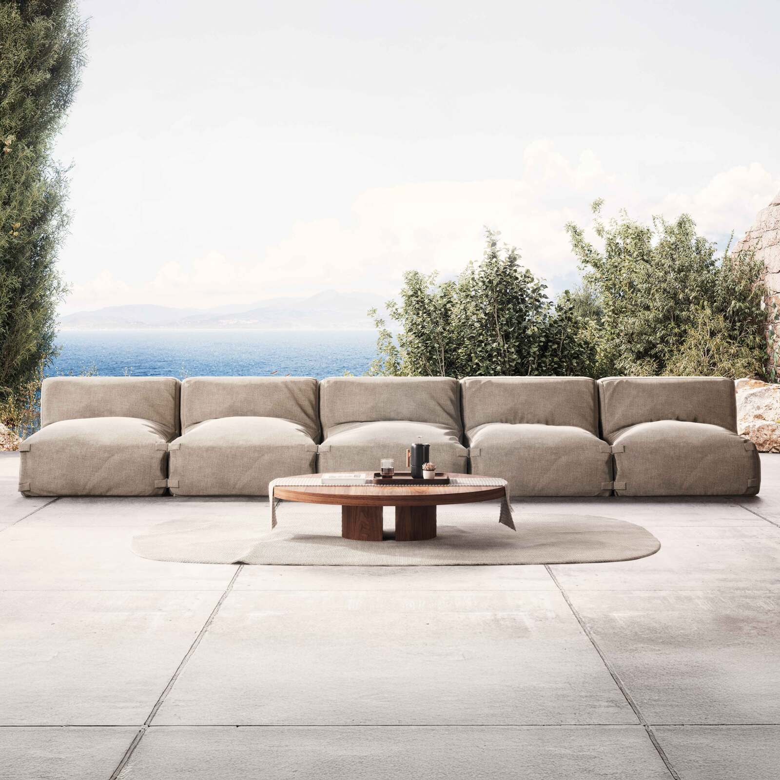 Sofá modular de exterior con 5 sillones