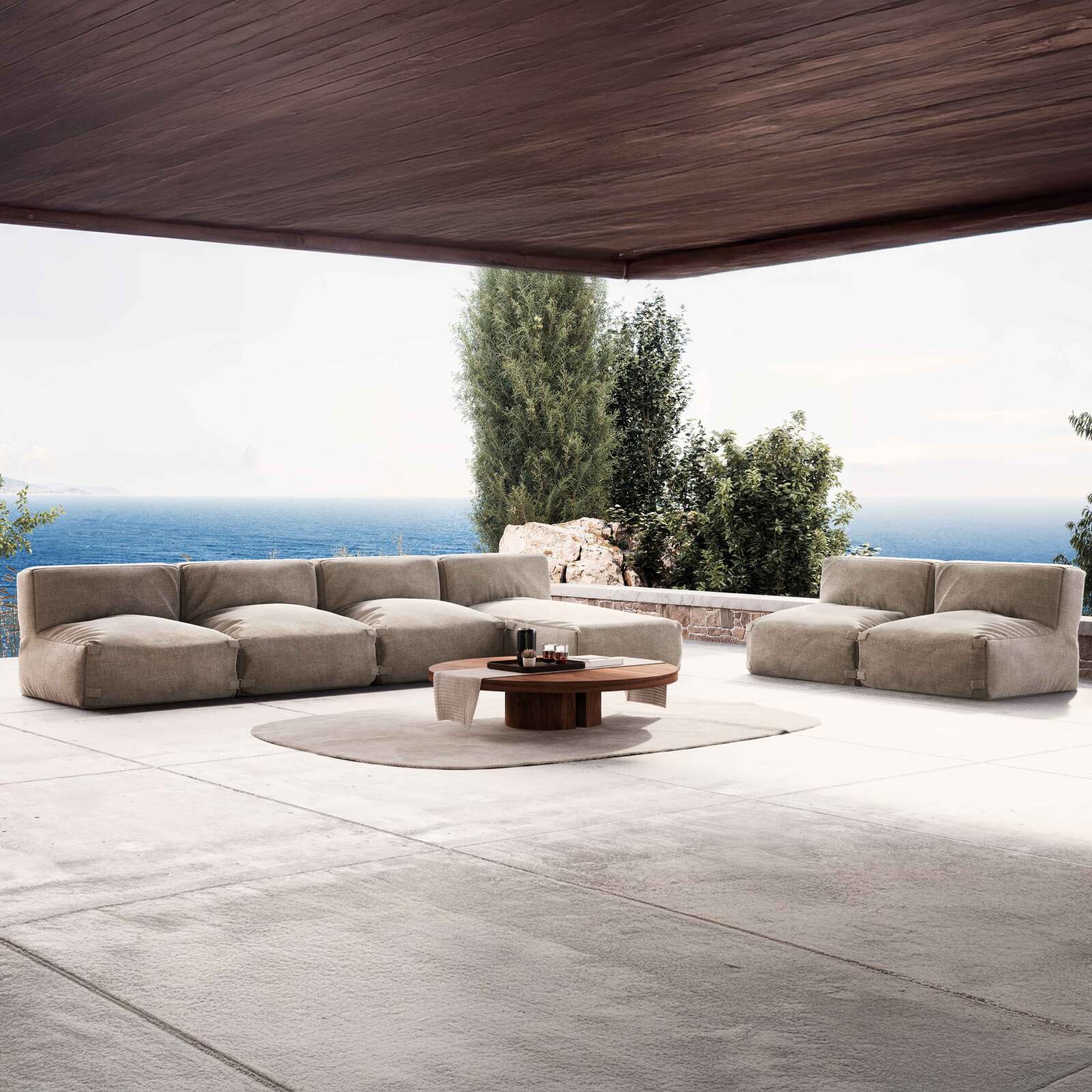 Sofá modular de exterior con 5 sillones y 1 chaise longue