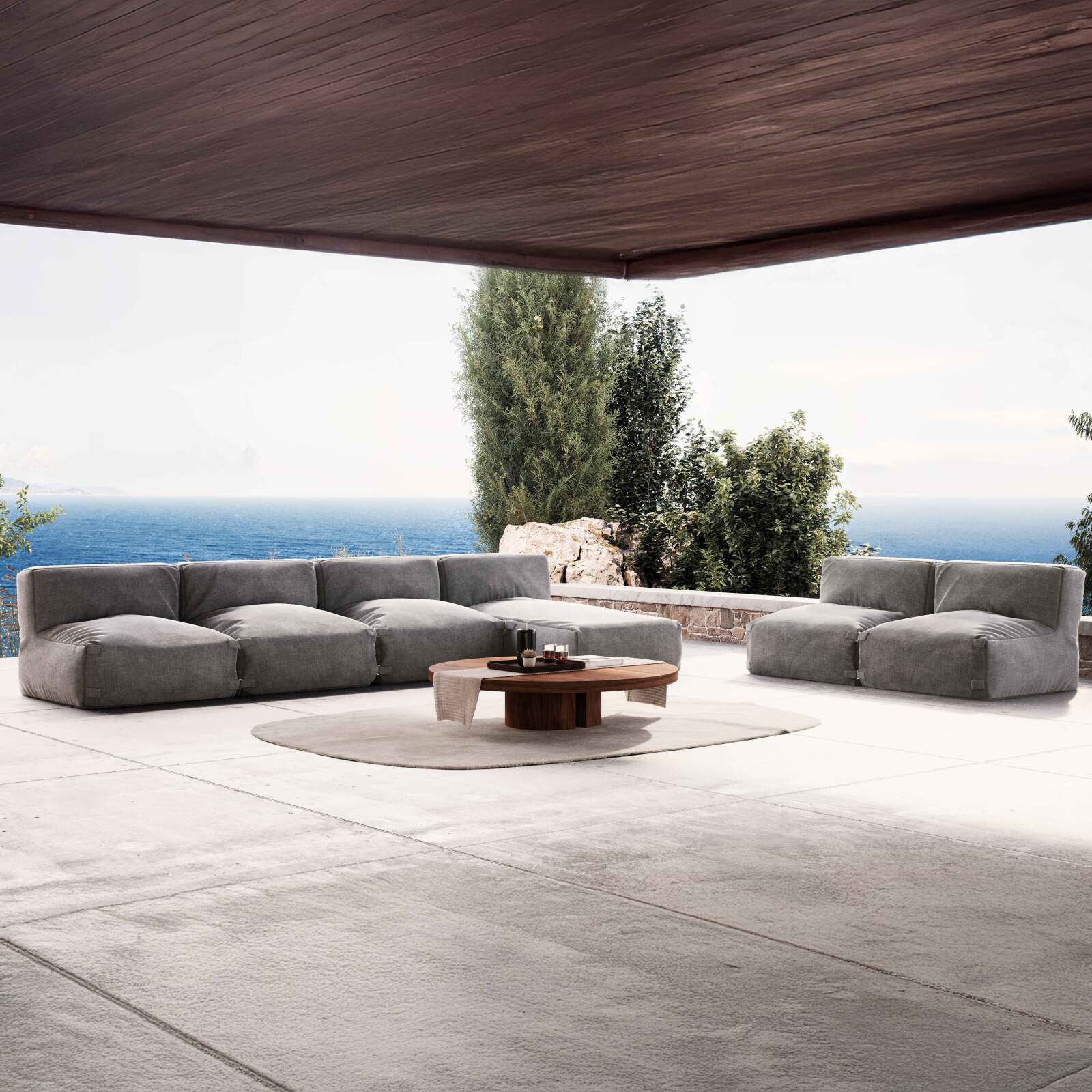 Sofá modular de exterior con 5 sillones y 1 chaise longue