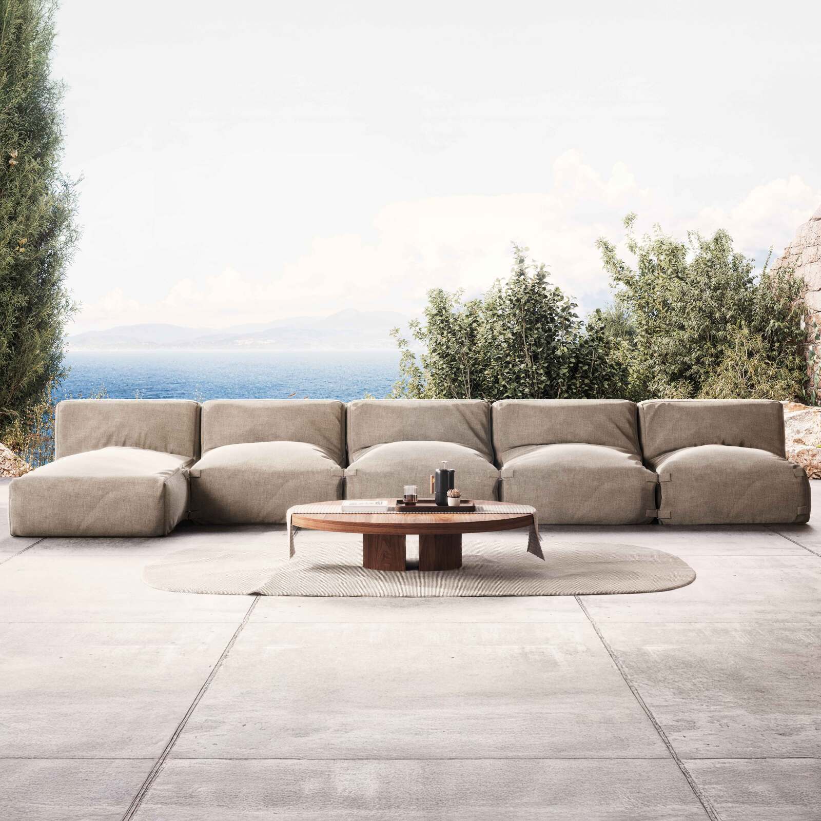 Sofá modular de exterior con 4 sillones y 1 chaise longue