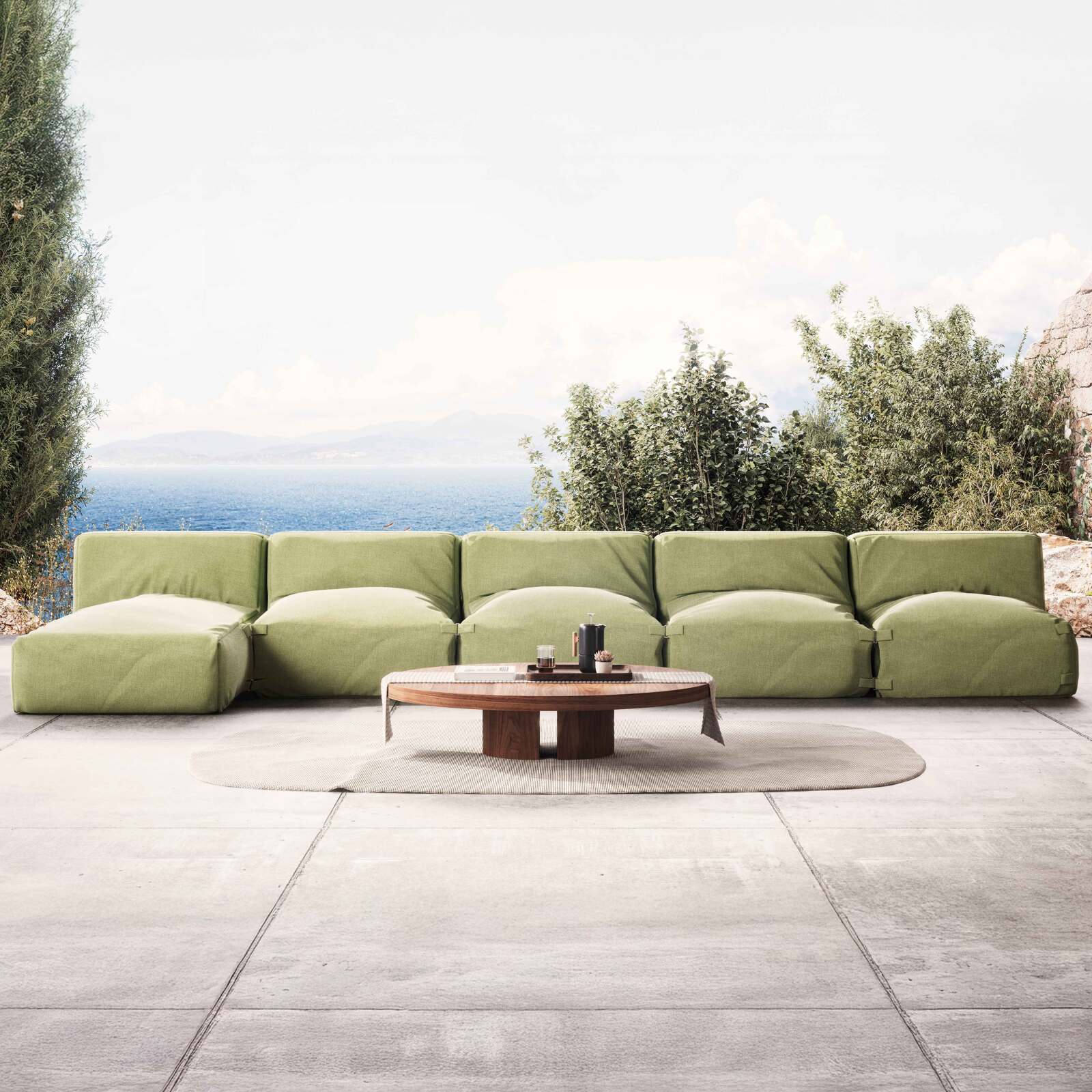 Sofá modular de exterior con 4 sillones y 1 chaise longue