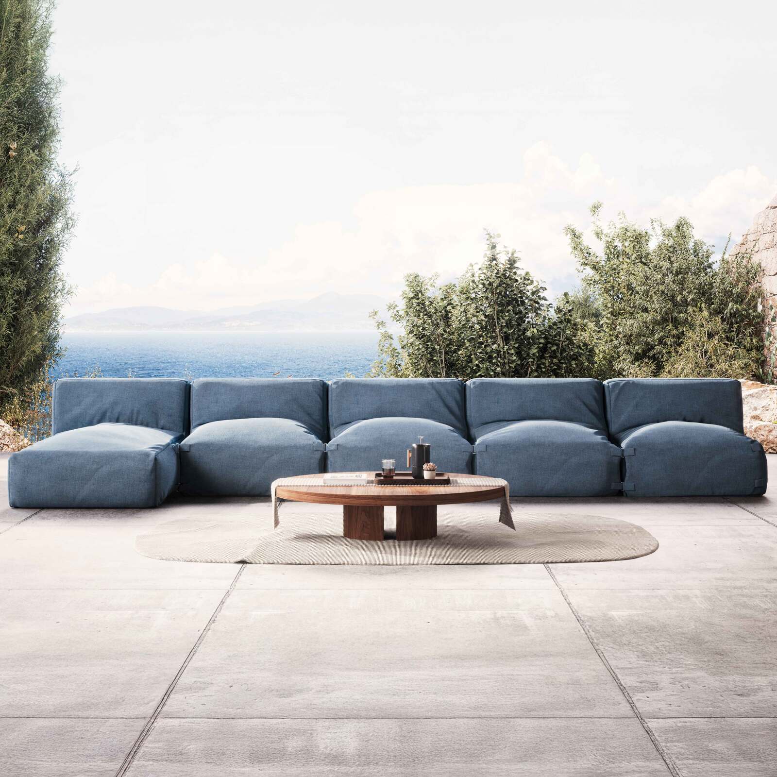 Sofá modular de exterior con 4 sillones y 1 chaise longue
