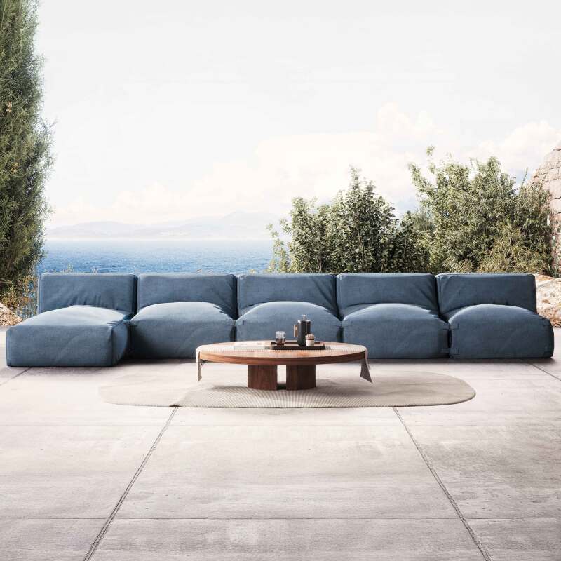 Sofá modular de exterior con 4 sillones y 1 chaise longue