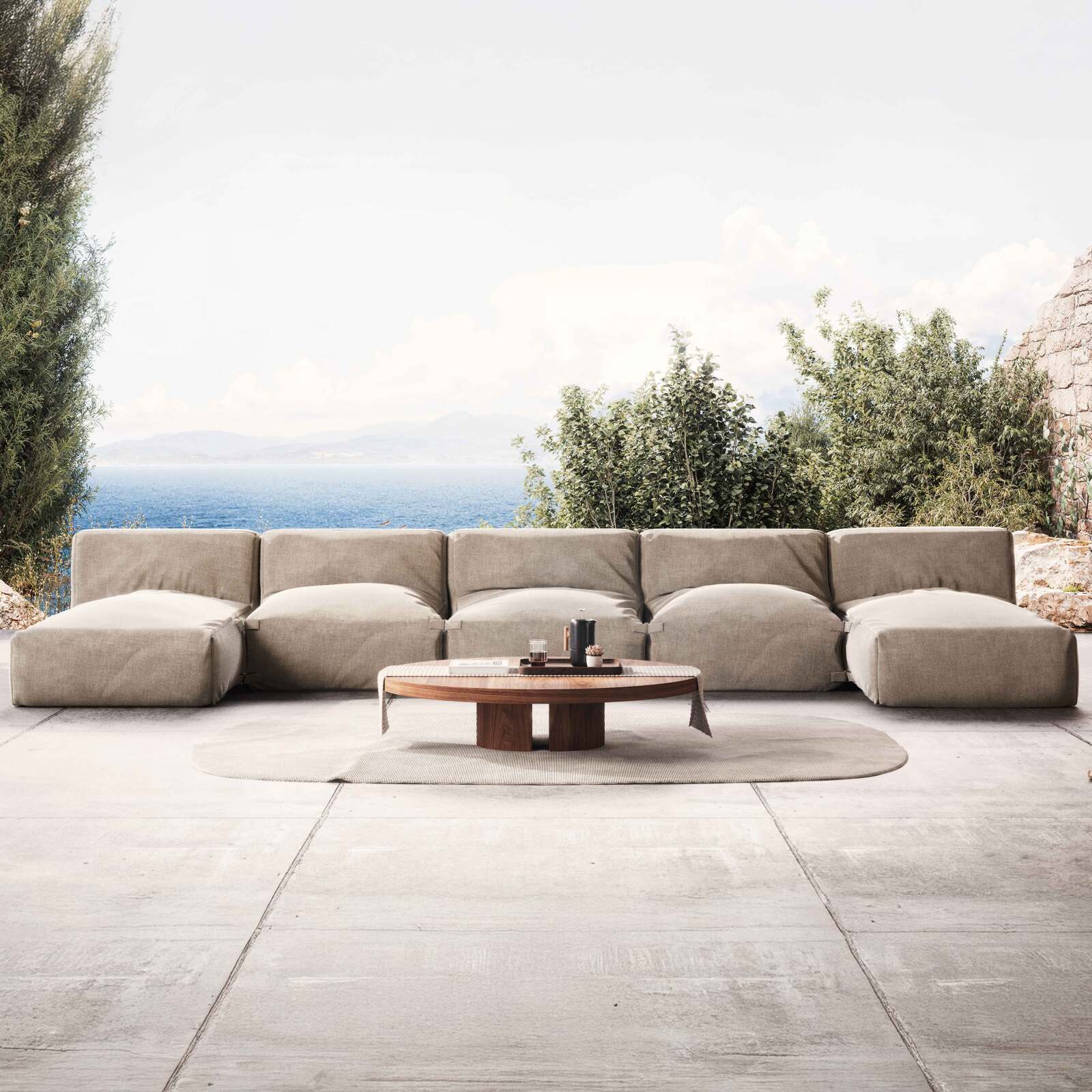 Sofá modular de exterior con 3 sillones y 2 chaise longue