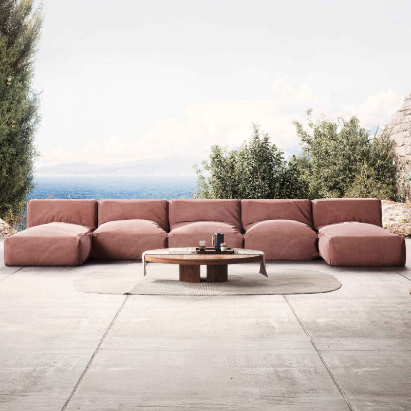 Sofá modular de exterior para 5 personas con 3 sillones y 2 chaise longue - Lifestyle