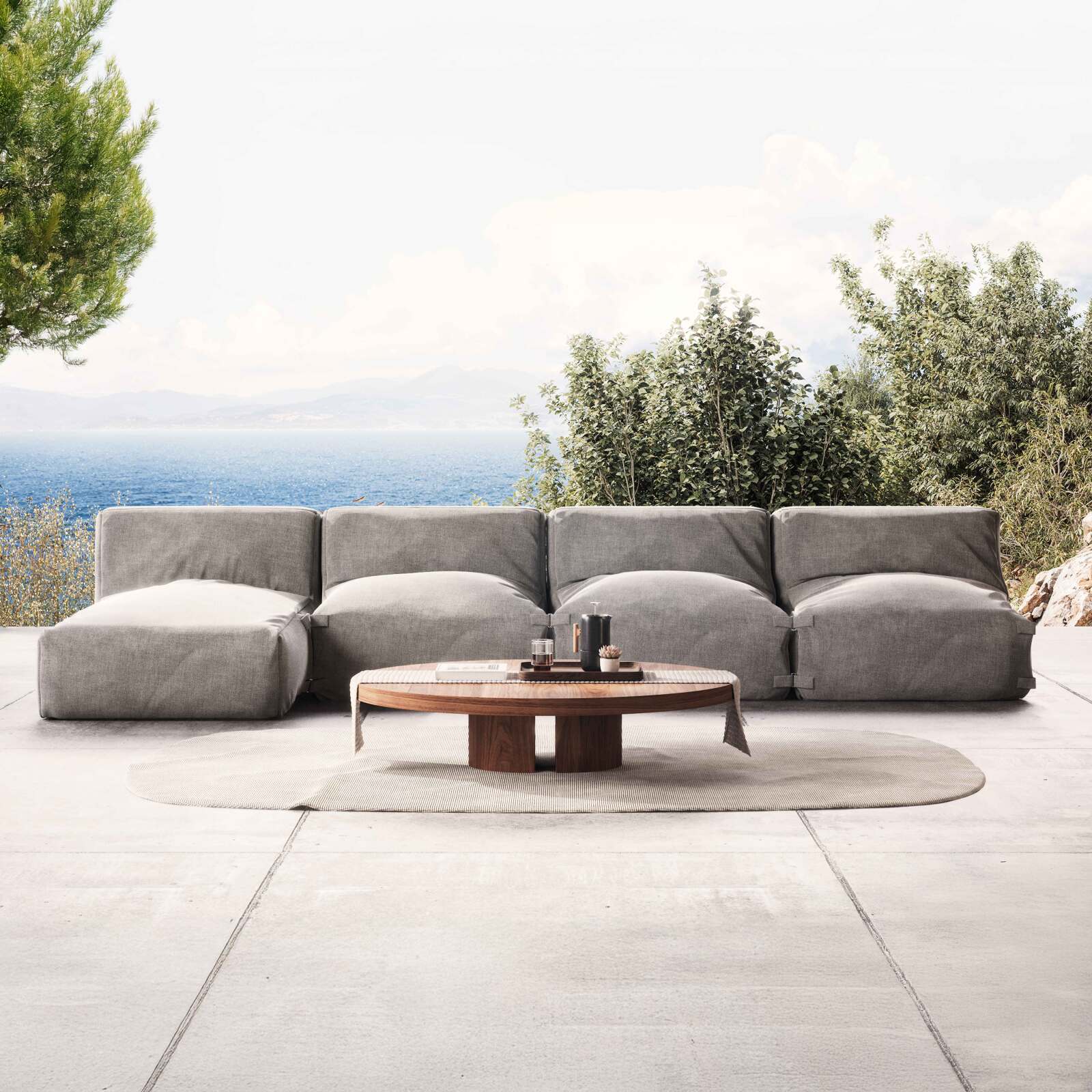 Sofá modular de exterior con 3 sillones y 1 chaise longue