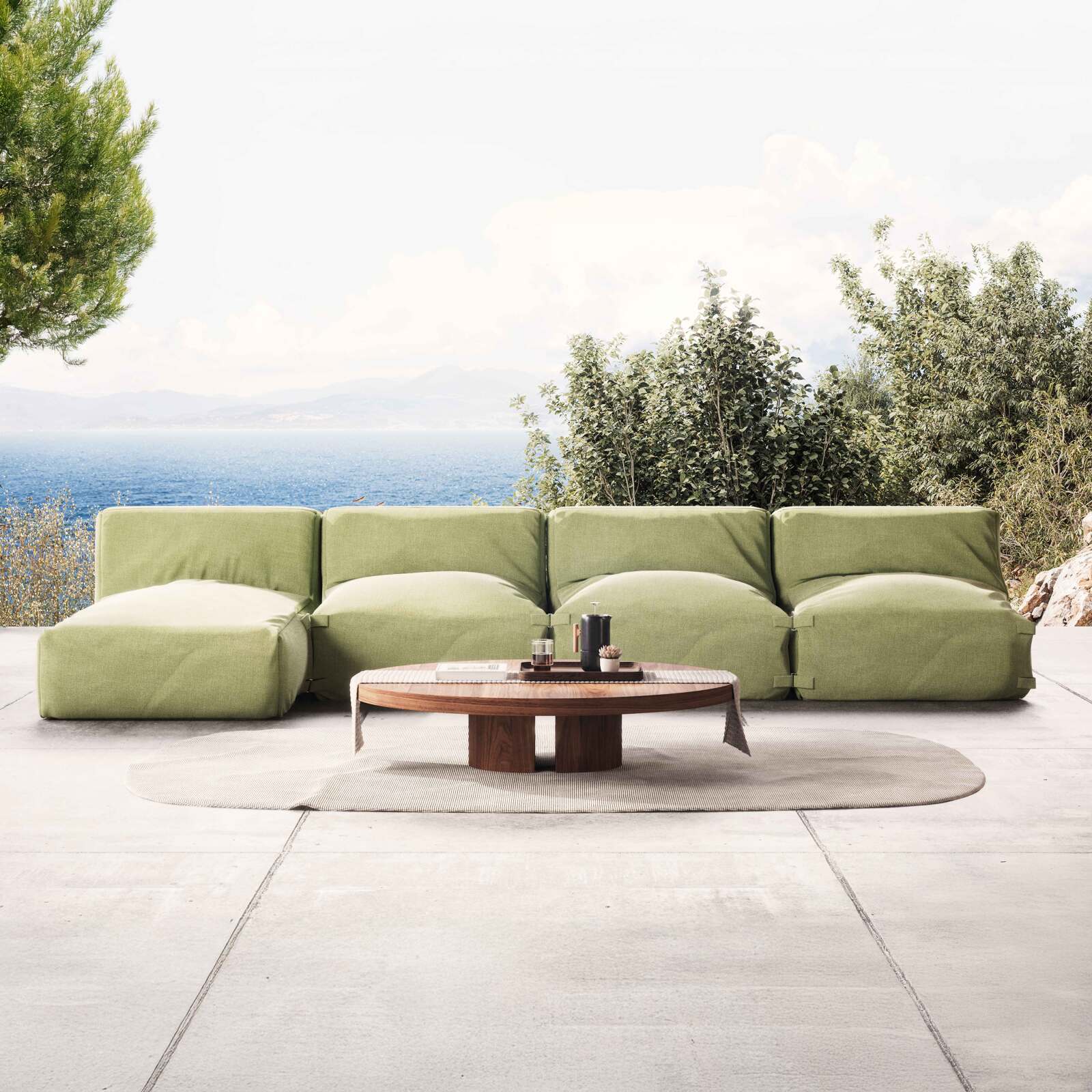 Sofá modular de exterior con 3 sillones y 1 chaise longue