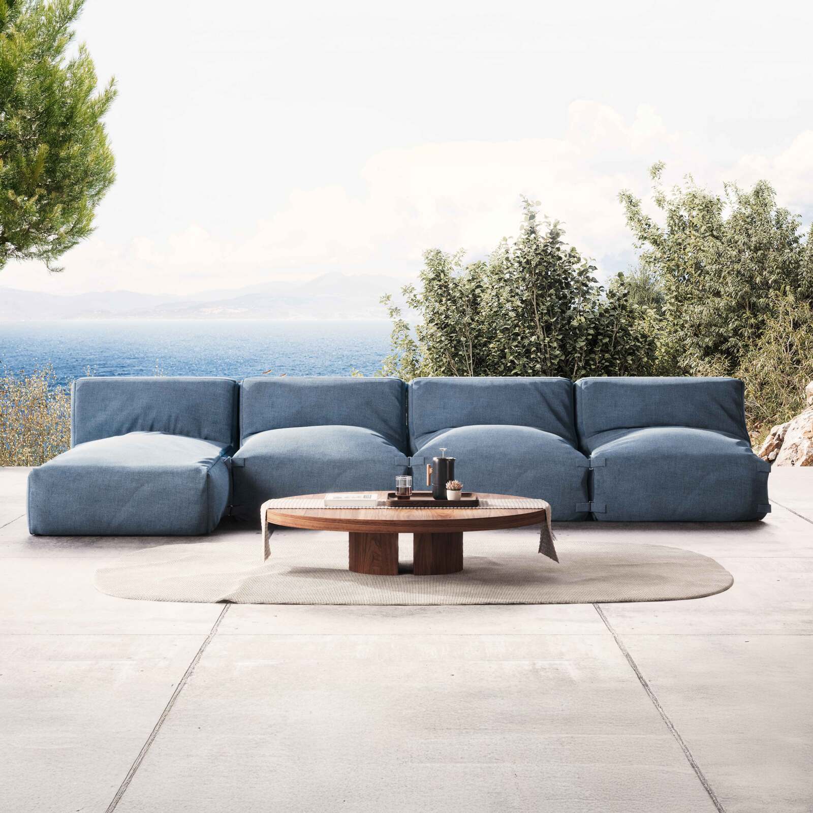 Sofá modular de exterior con 3 sillones y 1 chaise longue