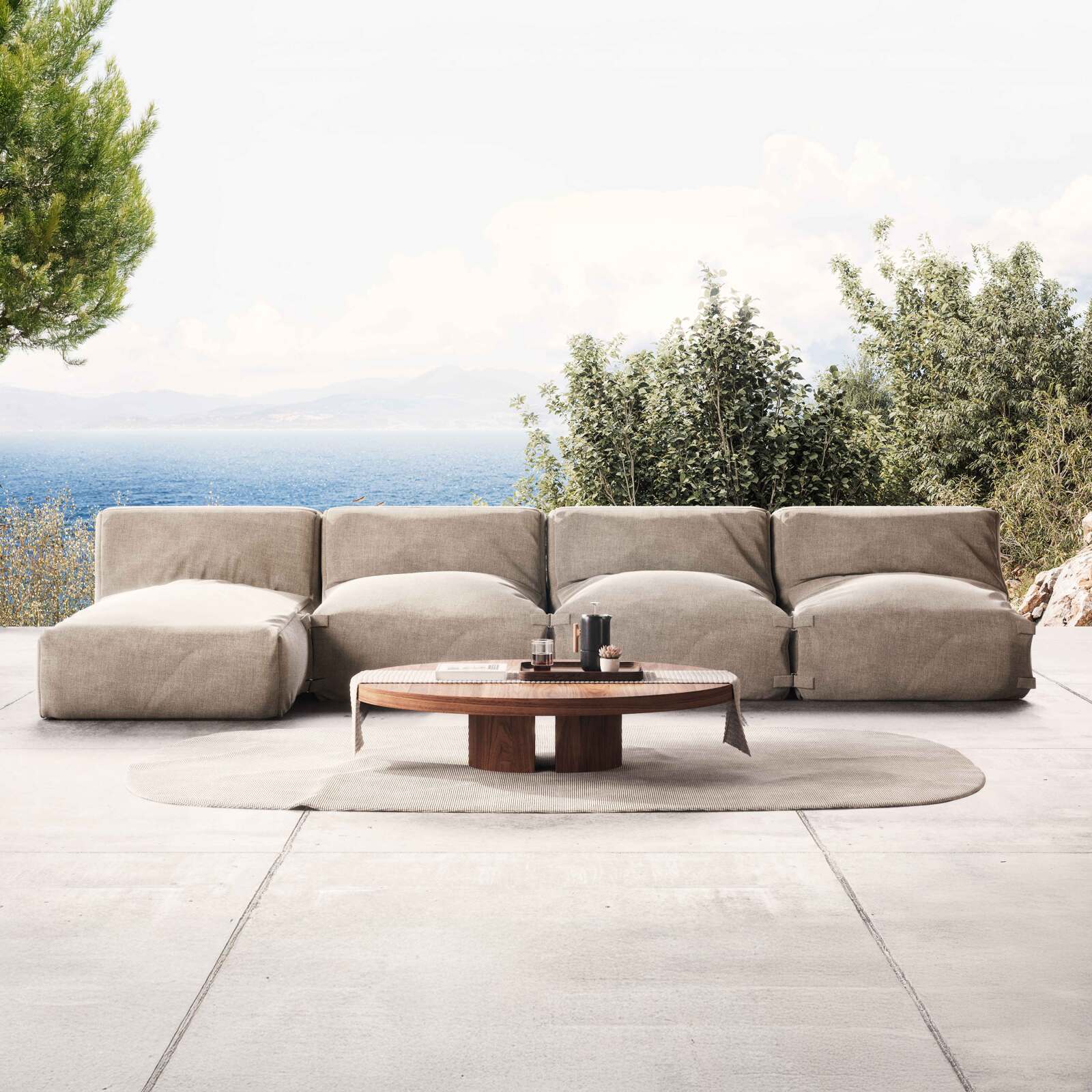 Sofá modular de exterior con 3 sillones y 1 chaise longue