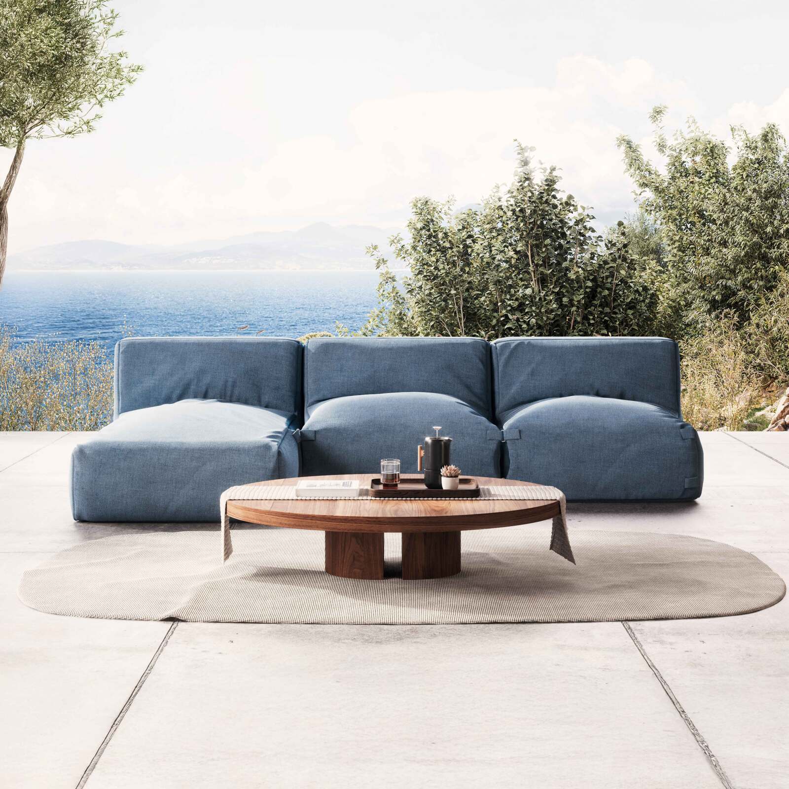 Sofá modular de exterior con 2 sillones y 1 chaise longue