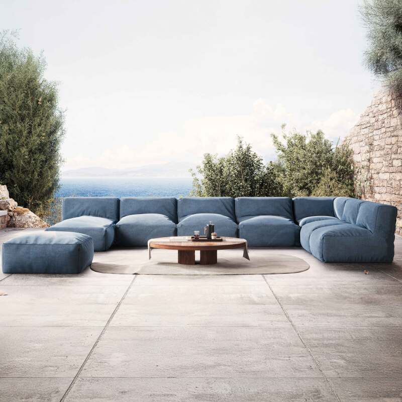 Sofá modular de exterior con 5 sillones, 1 sillón esquinero, 1 chaise longue y 1 puf
