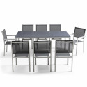 Mesa de jardín rectangular 180 x 90 cm, tablero de cristal y 8 sillas