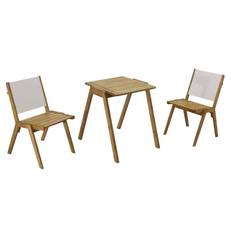 Mesa de jardín cuadrada 67 x 80 x 76 cm en madera de eucalipto FSC® y 2 sillas 