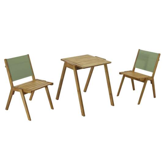 Mesa de jardín cuadrada 67 x 80 x 76 cm en madera de eucalipto FSC® y 2 sillas