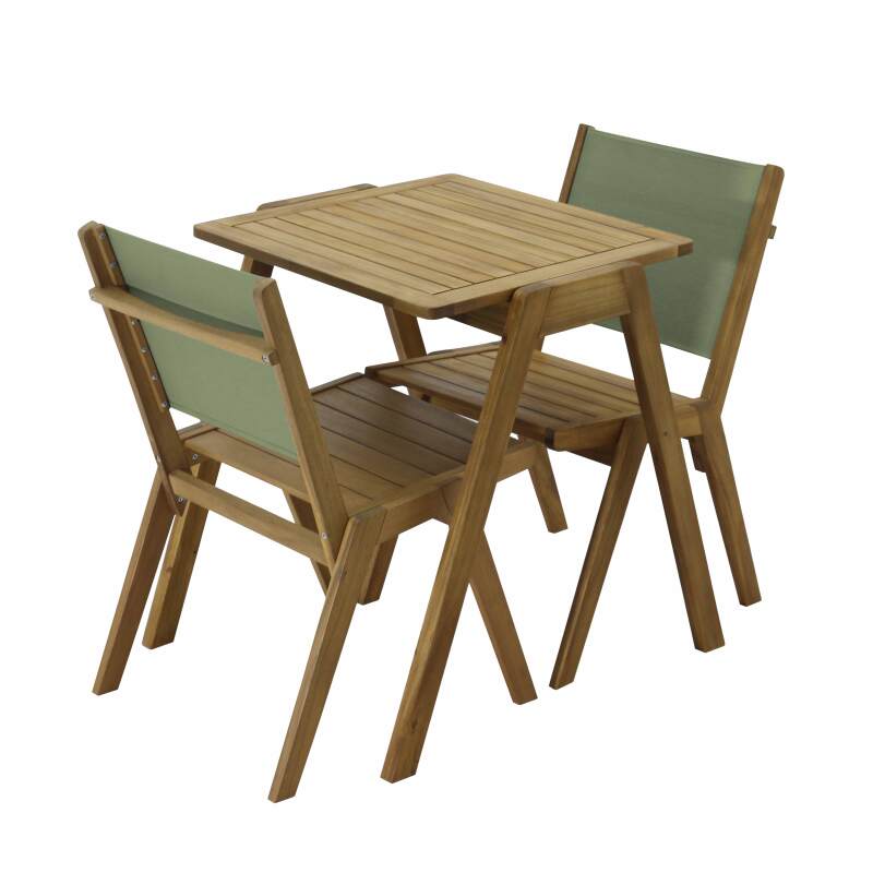Mesa de jardín cuadrada 67 x 80 x 76 cm en madera de eucalipto FSC® y 2 sillas