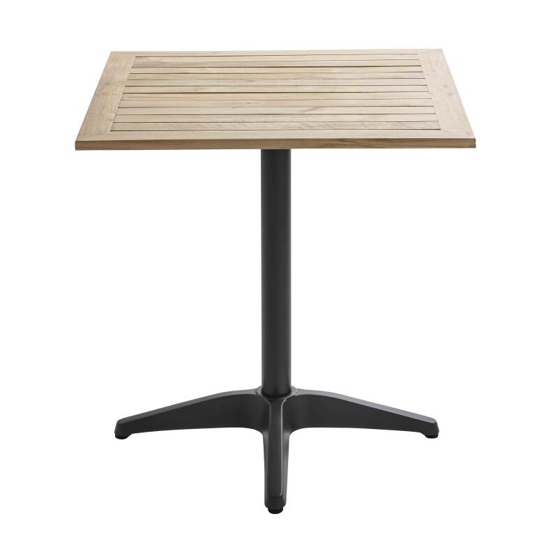 Mesa de jardín cuadrada de aluminio gris y tablero de madera de 70x70 cm