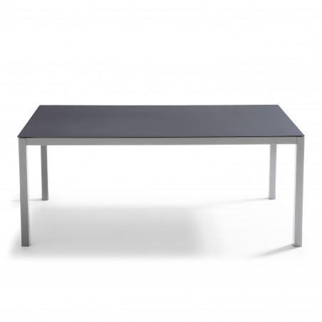 Mesa de jardín rectangular 180 x 90 cm, tablero de cristal y 8 sillas