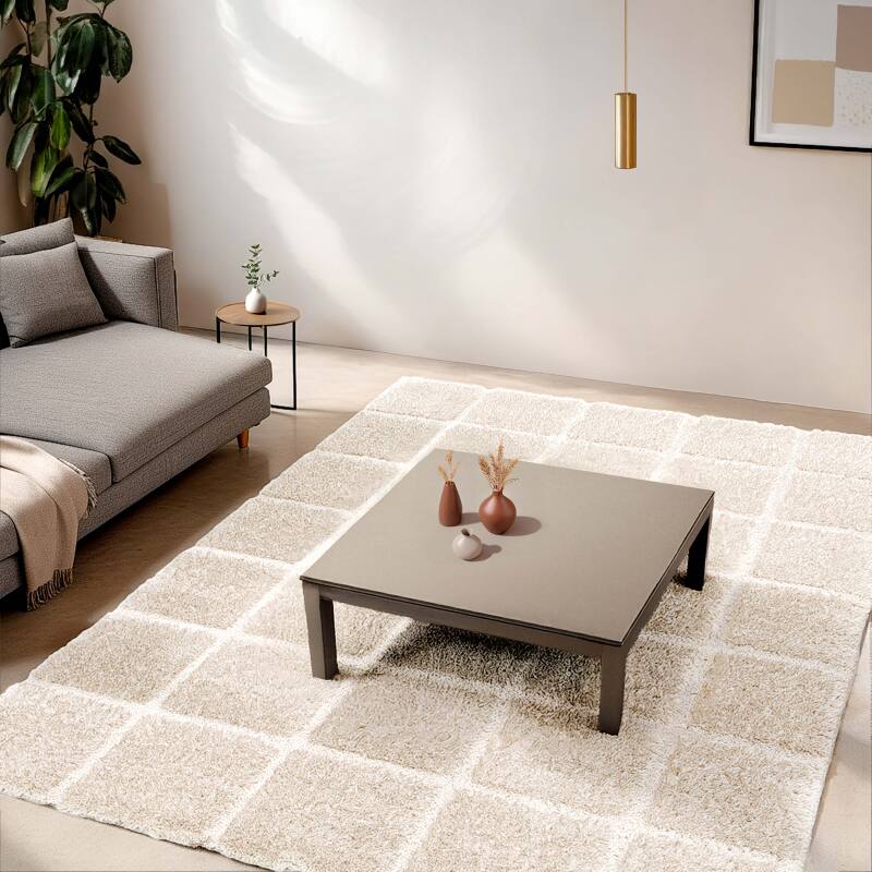 Alfombra shaggy rectangular de poliéster reciclado