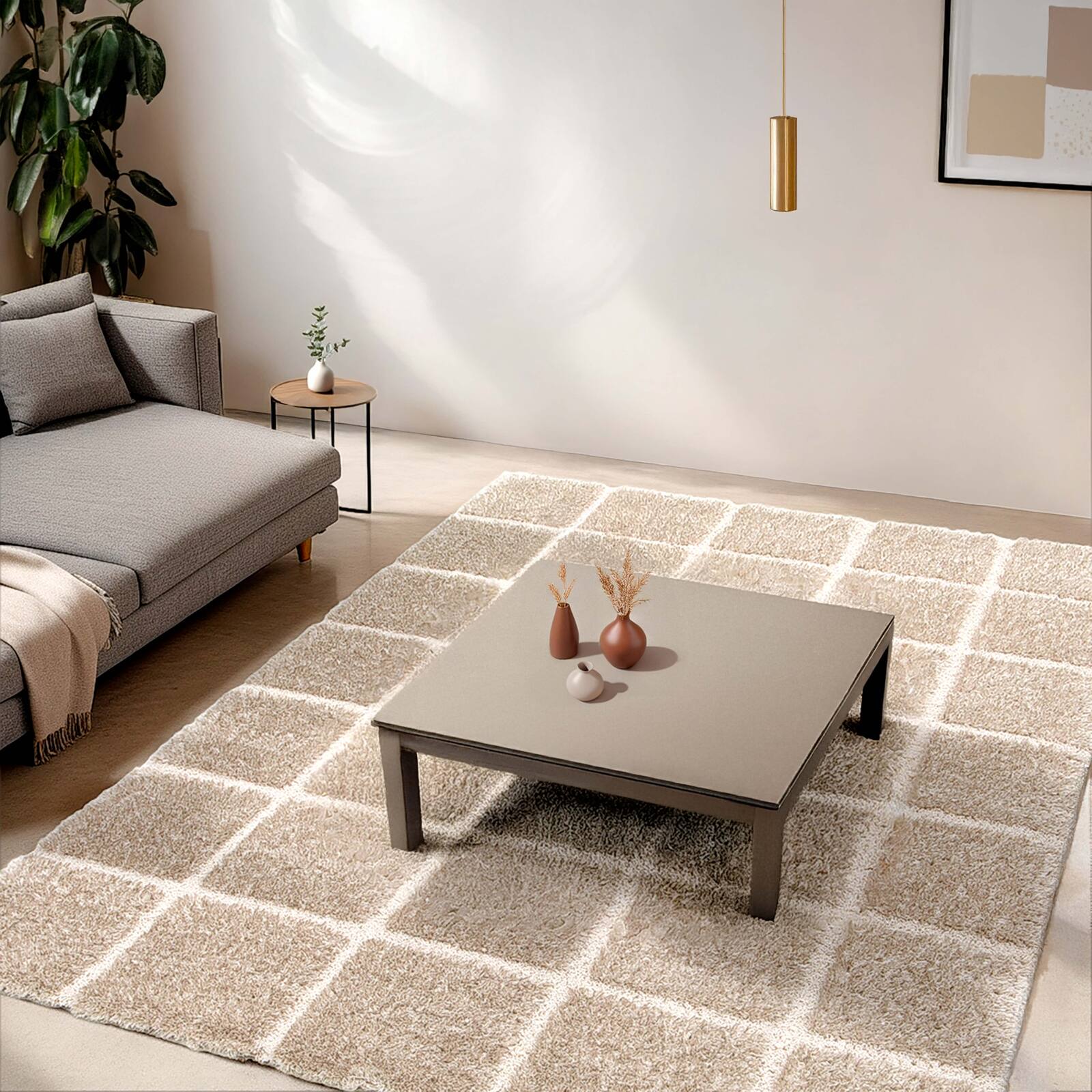 Alfombra shaggy rectangular de poliéster reciclado