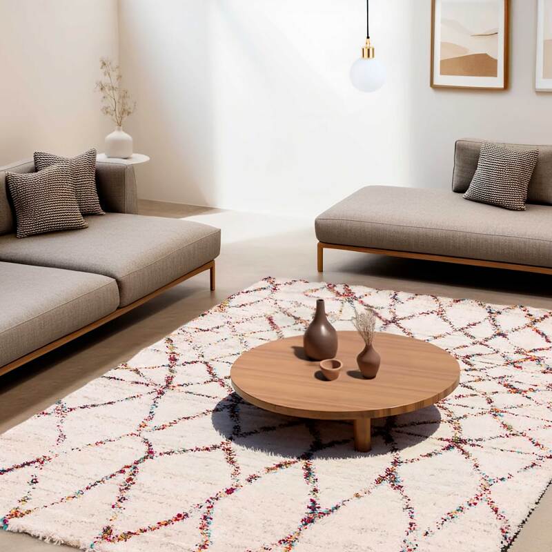 Alfombra rectangular de polipropileno con motivos étnicos y pelo largo