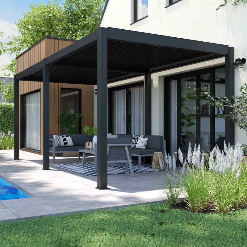 Pérgola bioclimática autoportante 6x3m en aluminio gris antracita (2/5)