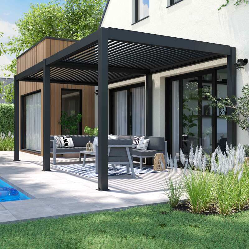 Pérgola bioclimática autoportante 6x3m en aluminio gris antracita (3/5)