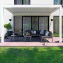 Pérgola bioclimática adosada 4x3m motorizada/iluminada en aluminio blanco con 1, 2 o 3 persianas