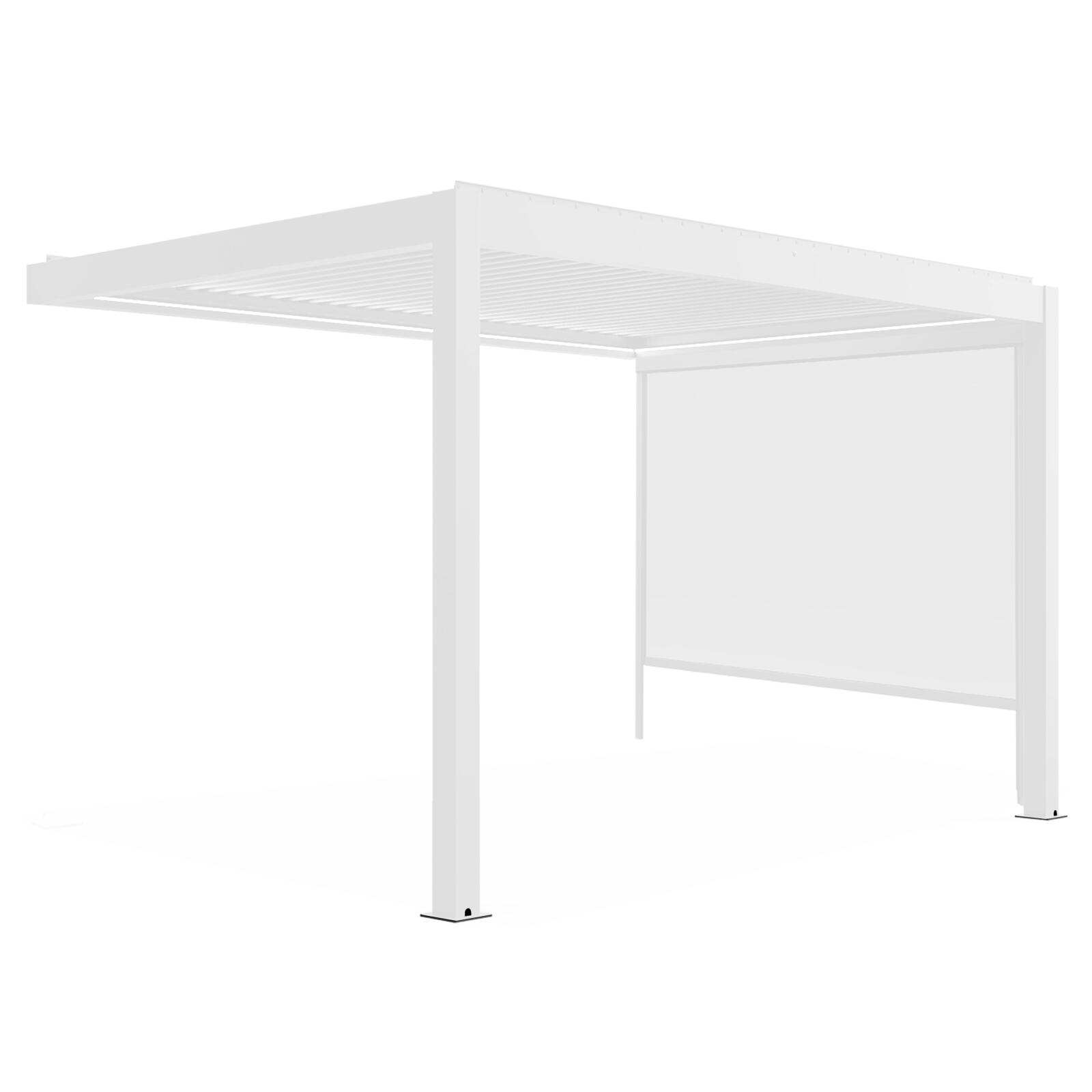 Pérgola bioclimática adosada 4x3m motorizada/iluminada en aluminio blanco con 1, 2 o 3 persianas