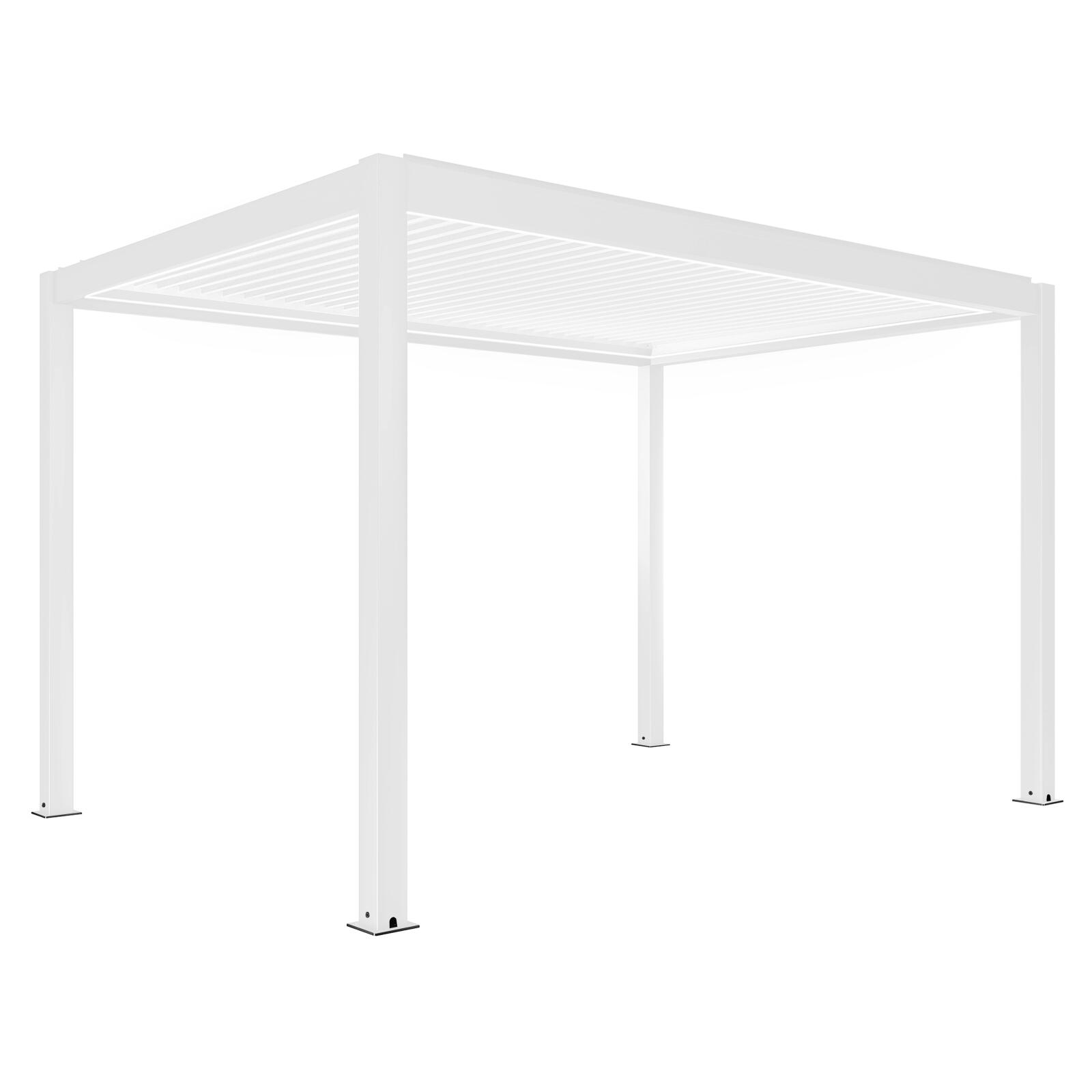 Pérgola bioclimática adosada 4x3m motorizada/iluminada en aluminio blanco con 1, 2 o 3 persianas